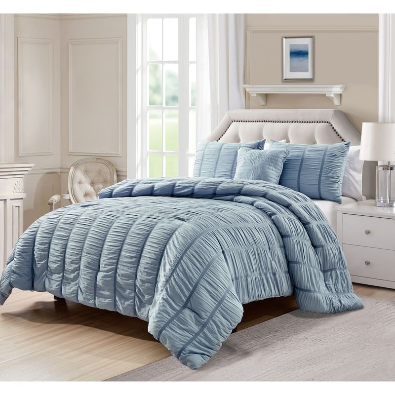 Electra 4pc Seersucker Comforter Set Blue - Blue - Queen - 4 Piece