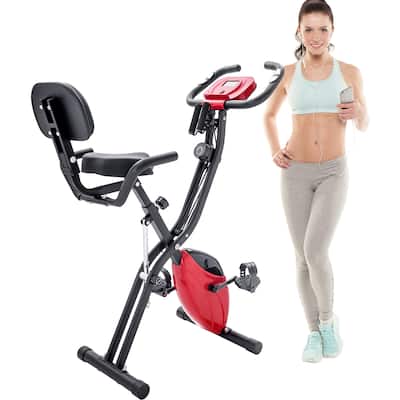Folding Exercise Bike, Fitness Upright and Recumbent X-Bike with 10-Level Adjustable Resistance - N/A