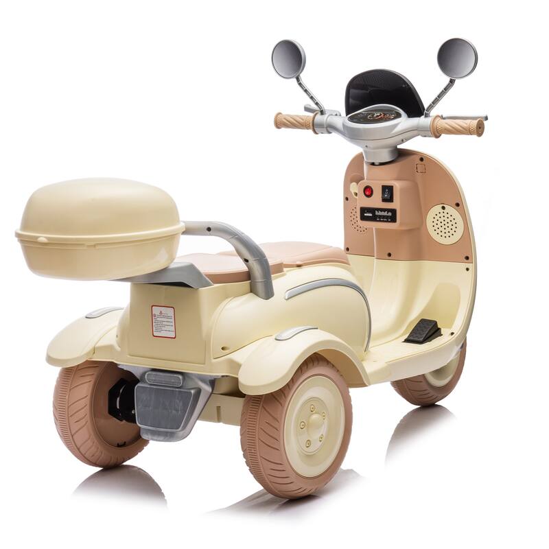 12V Ride-On Two-Seater Motorcycle for Kids, Three-Wheel Design, USB, Bluetooth, Adult Seat Flip, and Storage for Ages 3-6.