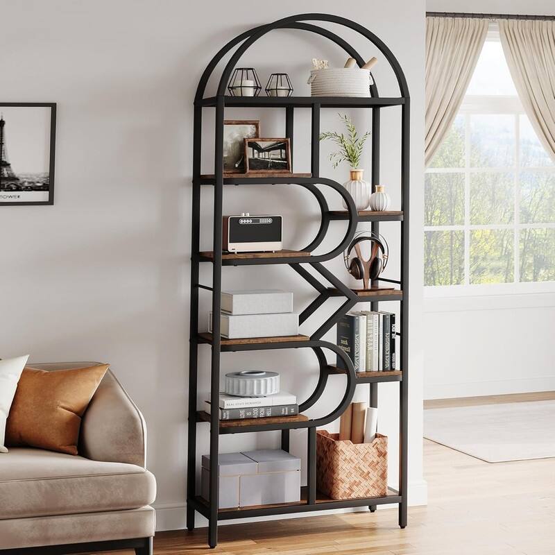 6-Tier Arched Bookshelf, Geometric Freestanding Bookcase and Open Display Storage Rack