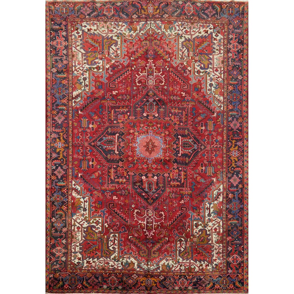 Hand Knotted Oriental 100% Wool Carpet Traditional Medallion Red Heriz Area Rug - 11' 5'' X 8' 5''