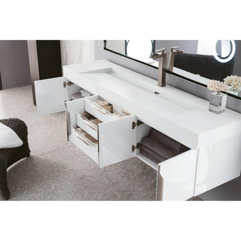 James Martin Vanities Mercer Island 72" Single Vanity, Glossy White with Brushed Nickel Hardware