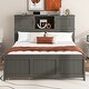 preview thumbnail 2 of 5, Full Size Platform Bed with Storage Headboard, Kid's Bed Frame with Sliding Door, Wooden Bed with 2 Drawers, Gray