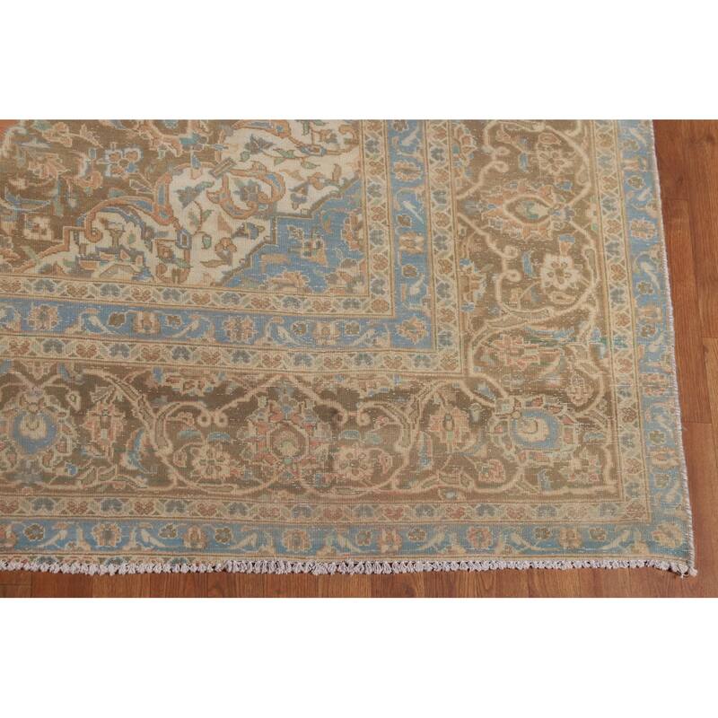 Orange Kashan Persian Vintage Area Rug Hand-Knotted Wool Carpet - 9'7"x 13'5"