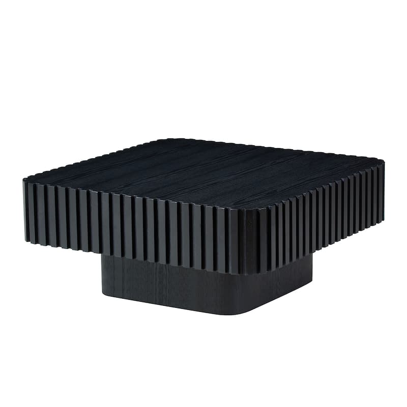 Fluted Design Accent Table Small Wood Coffee Table and Sturdy Pedestal