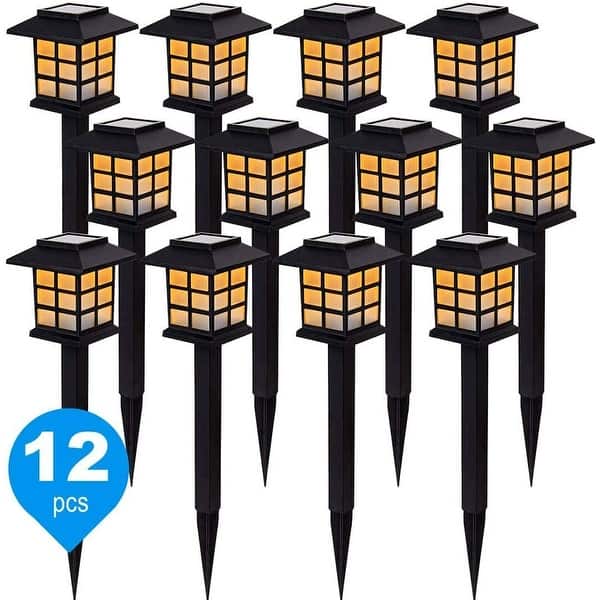 Deuba® 12x Solar LED Garden Path Marker Lights | Outdoor Pathway Border Lighting With Ground Spikes | Weatherproof Automatic Twilight Sensor Lamps | Built-in Rechargeable Battery | Black