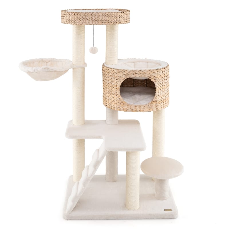 Modern Cat Tree for Indoor Cats with Cattail Fluff Condo and Top Perch - 28" x 20"
