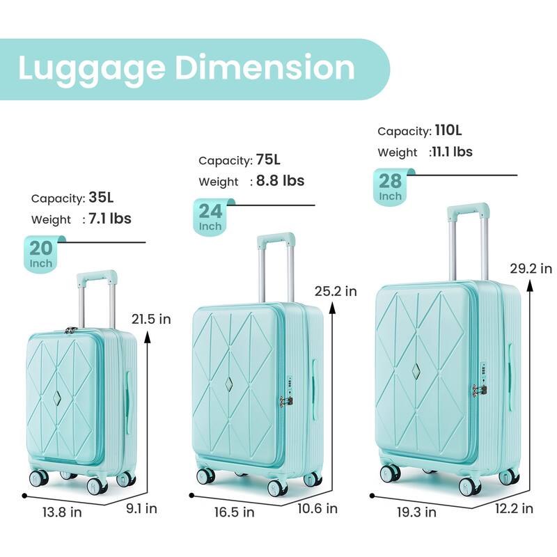 Luggage Sets 3 Piece(20/24/28), Expandable Carry On Luggage with TSA Lock, Hard Shell Suitcase w/ Front Pocket & Spinner Wheels