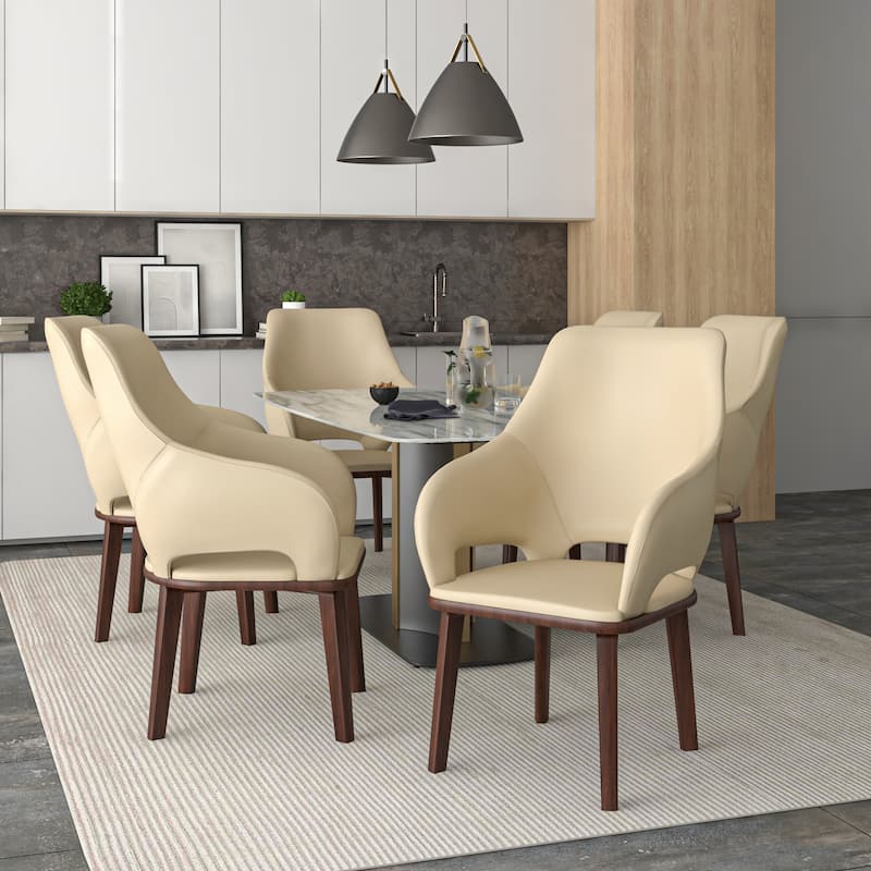 LeisureMod Vivara Leather Upholstered Dining Chair with Padded Seat - Mid-Century Arm Chair for Home Office Bar & Kitchen