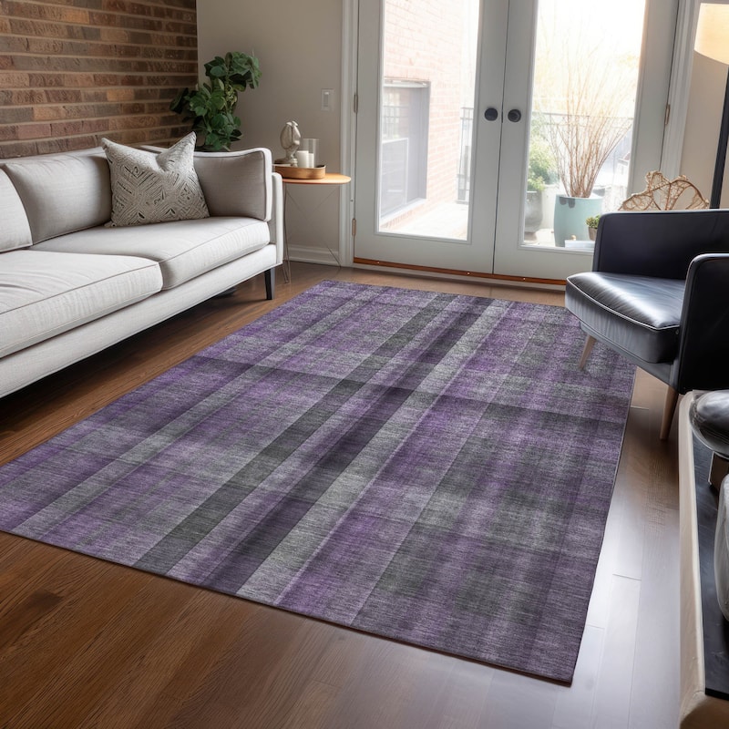 Hasi Plaid Weather Resistant Blended Style Outdoor Rug