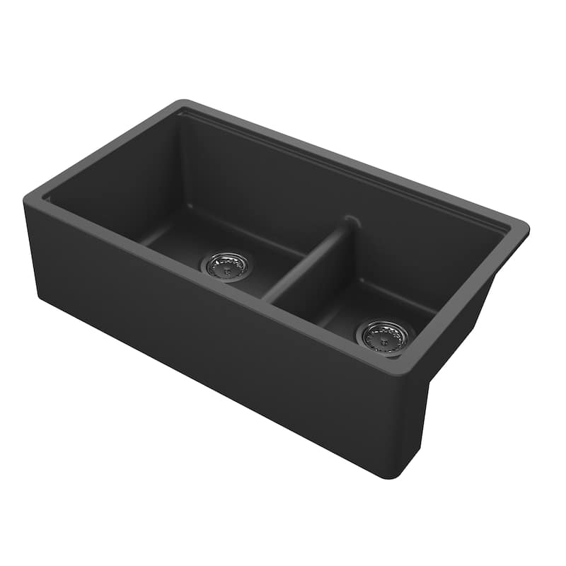 Titan Farmhouse Granite 33-in. Double Kitchen Sink w/ Cut Board and Strainer