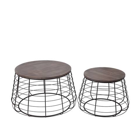 Set of Metal Accent Stands with Wood Top