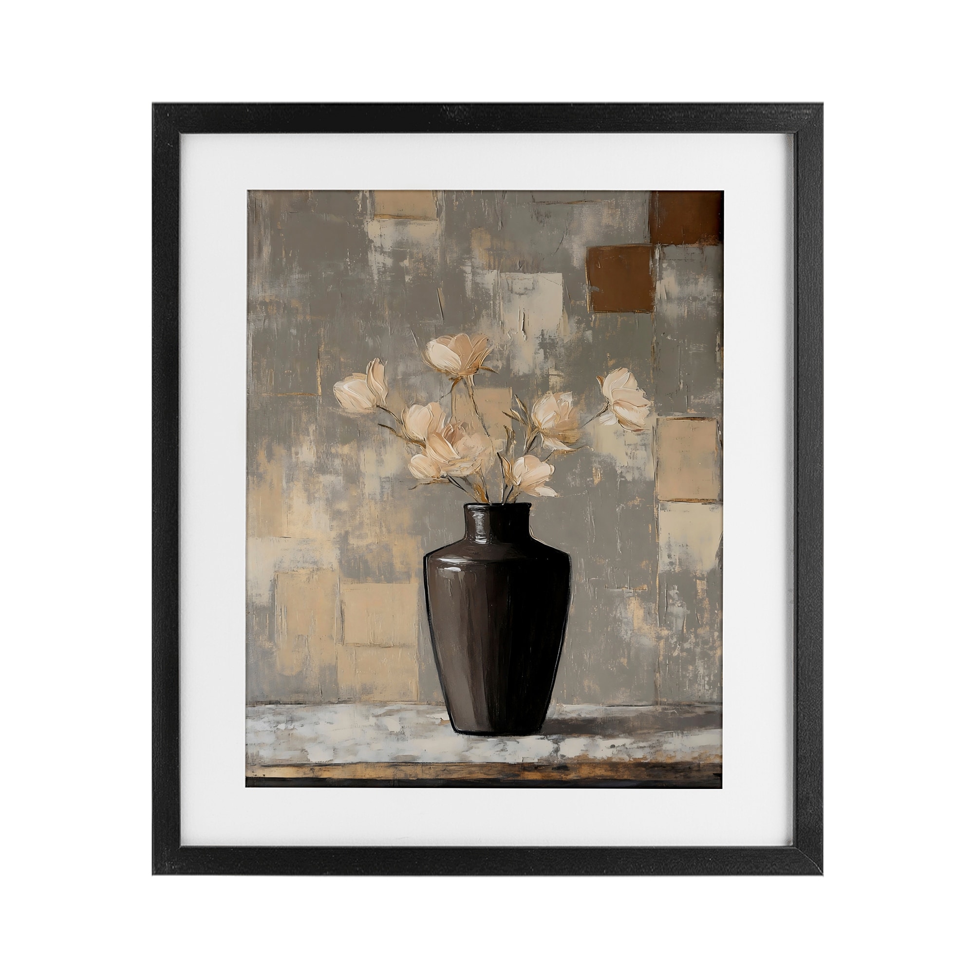 Stupell Modern Black Vase & Flowers Under Glass Framed Design By Franklyn Gregory
