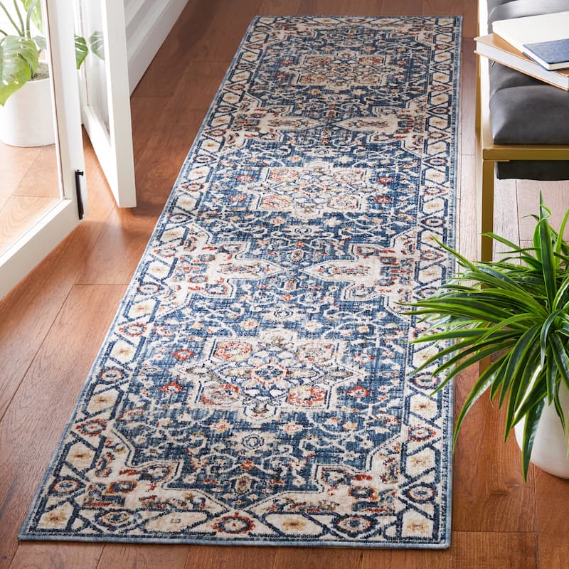 SAFAVIEH Olympia Oketa Abstract Rug - 2'3" x 9' Runner - Blue/Ivory