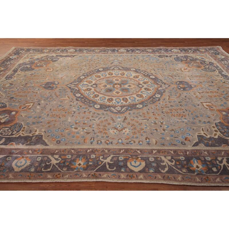 Medallion Tabriz Persian Vintage Area Rug Hand-Knotted Wool Carpet - 9'6" x 12'8"