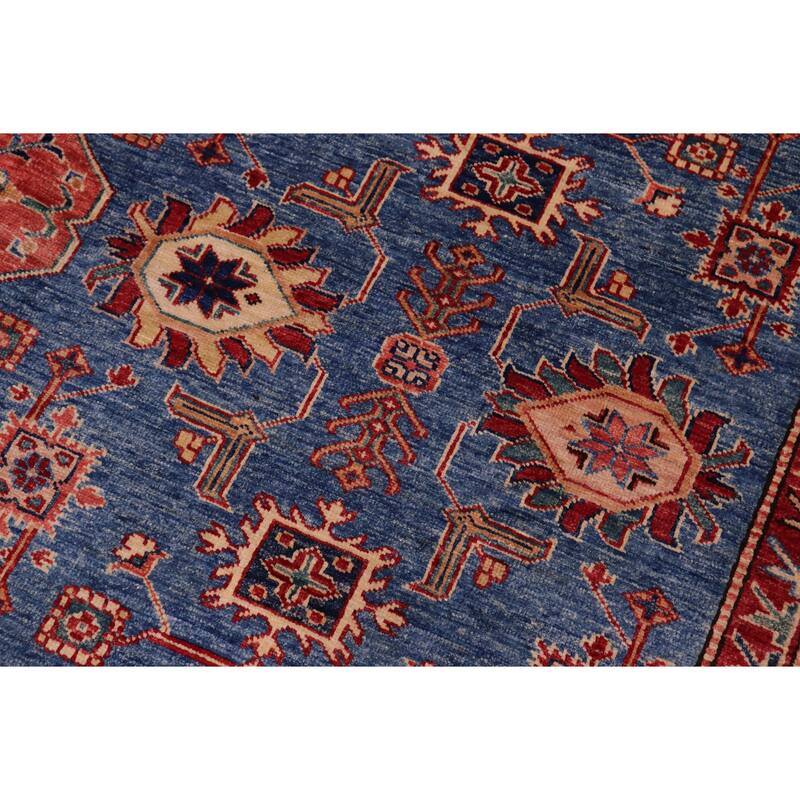 Caucasian Super Kazak Ayanna Light Blue/Tan Hand Knotted Wool Rug - 8'1'' x 10'0''