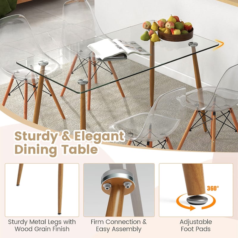Gymax 5 Pieces Dining Table Set for 4 Rectangle Glass Table & 4 Modern