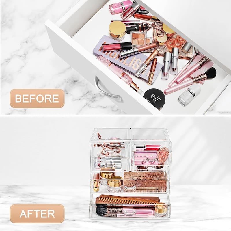 Sorbus Acrylic Cosmetics Makeup Jewelry Storage Case Display - 2 Large and 4 Small Drawers Space-Saving, Stylish Acrylic Case