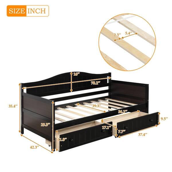 dimension image slide 1 of 6, Arched Backrest Daybed Wood Slat Support Sofa Bed with 2 Drawers or Trundle Bed, Classic Twin Daybed Frame