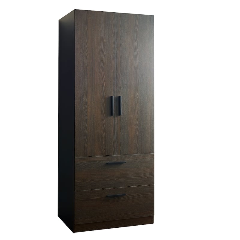 Brook Two-Door Wood Closet with Two Drawers and a Hanging Bar