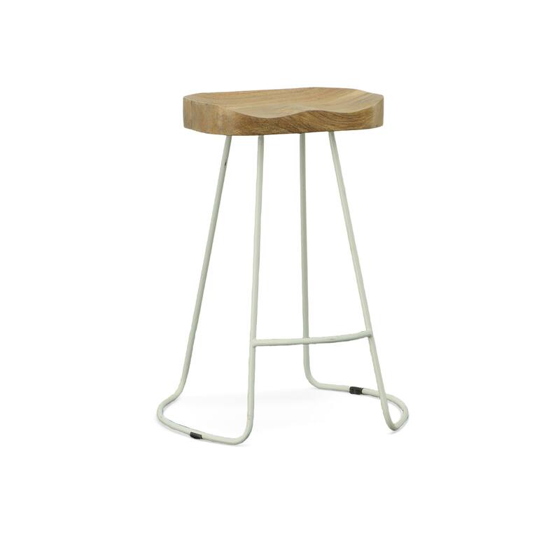 HomeRoots Set of Two 25" Natural And White Steel Backless Counter Height Bar Chairs