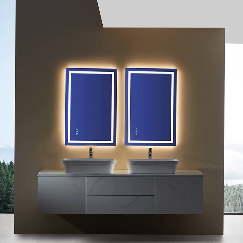 Super Bright RGB Backlit & LED Frontlit Anti-Fog Bathroom Vanity Mirror in Tempered Glass & ETL