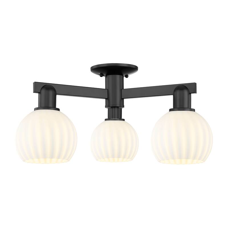 Innovations Lighting Endless Possibilities Arcadia - White Venetian - 3 Light 24" Semi-Flush Mount - Matte Black