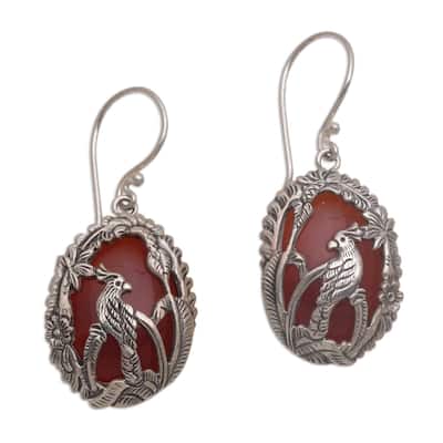 Handmade Sterling Silver 'Cockatoo Garden' Carnelian Earrings (Indonesia) - 1.5L*0.7W