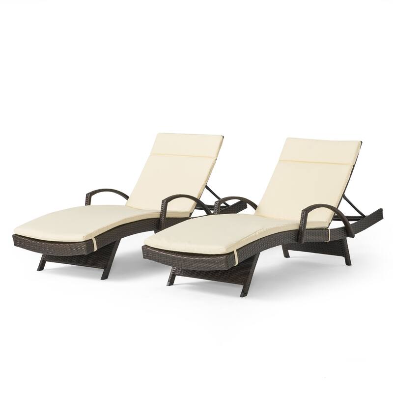 Vilano Outdoor Cushioned Lounge Chair (Set of 2) by Christopher Knight Home - Brown/Beige
