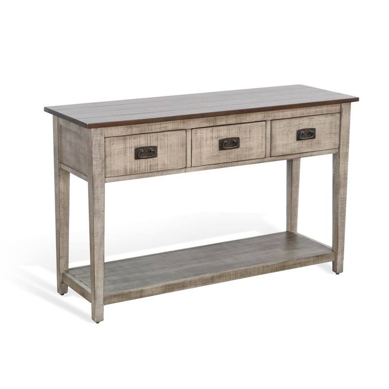 Camie Sofa Console Table, 48 Inch, 3 Drawers, Gray Solid Mahogany