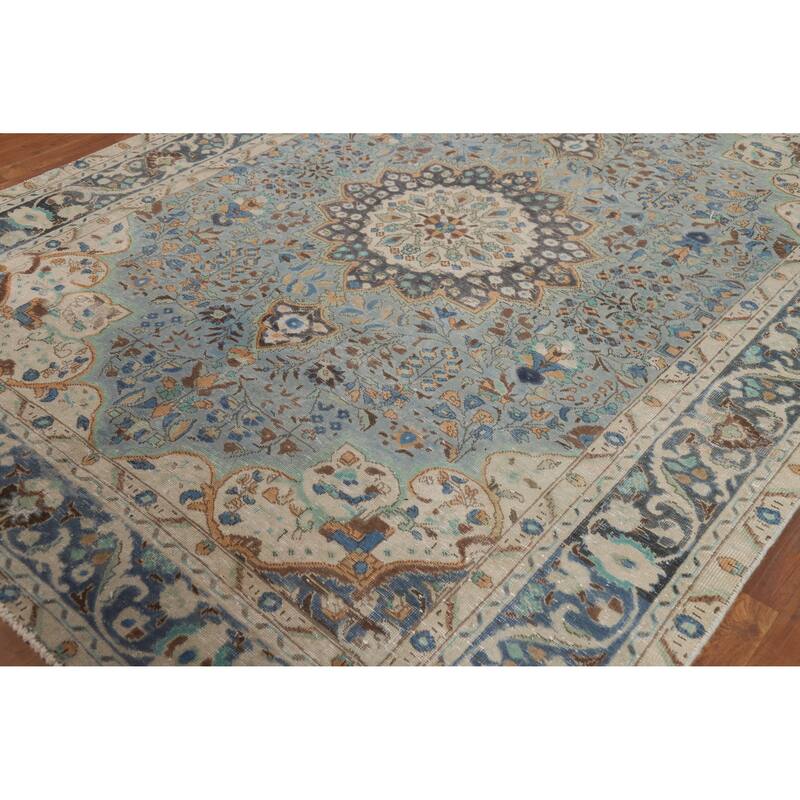 Traditional Blue Tabriz Persian Vintage Area Rug Handmade Wool Carpet - 7'1" x 9'8"