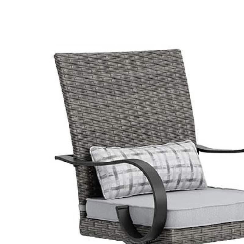 Leki Swivel Counter Height Chair Set of 2, Gray Rattan, Black Metal