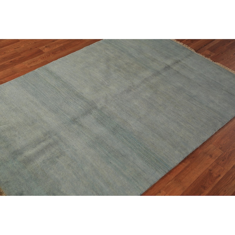 Blue & Green Gabbeh Modern Rug Hand-Knotted Wool Carpet - 4'0" x 5'8"