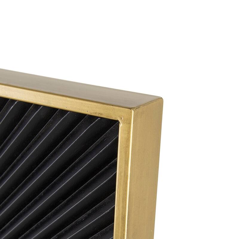 Square Carved Mirror with Pleated Design with Gold Iron Frame