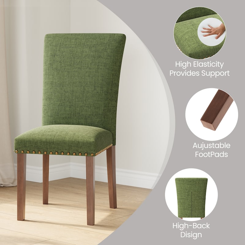 Upholstered Parsons Dining Chairs Set of 2/4/6, Fabric Dining Room Kitchen Side Chair with Nailhead Trim and Wood Legs