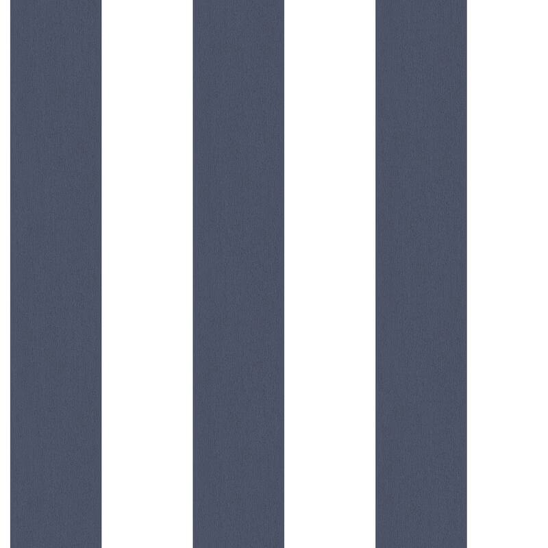 Galerie Wallcoverings Smart Stripes 2 Surface Stripe Vinyl on Non-Woven Matte Wallpaper Roll - 33 feet x 21 inches - Navy/White