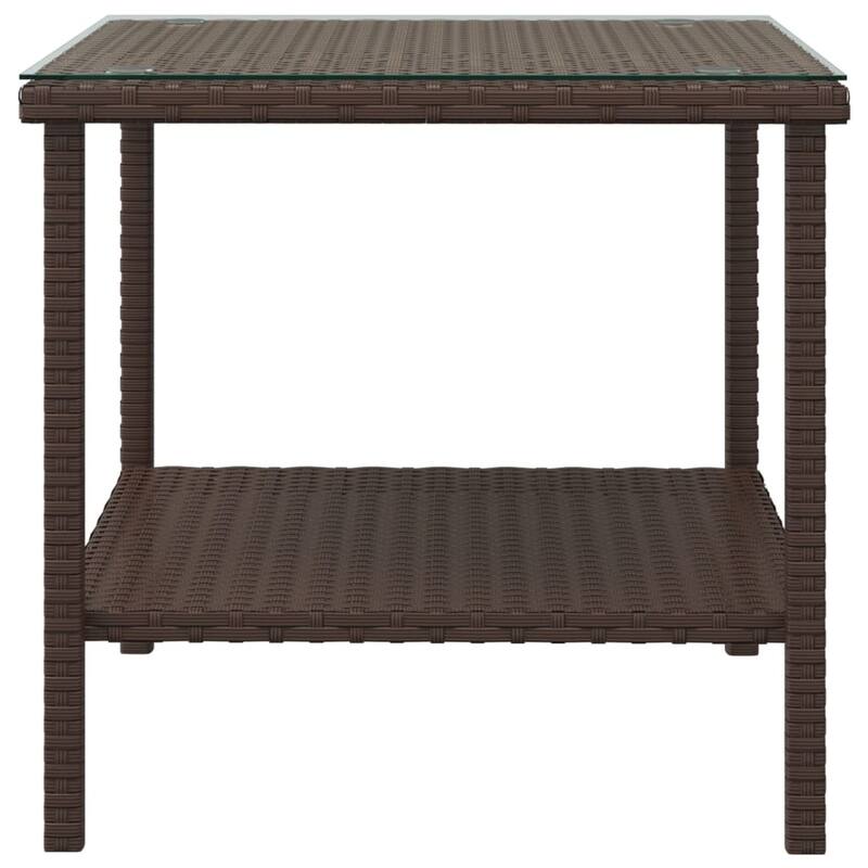 vidaXL Side Table Black/Brown 17.7"x17.7"x17.7" Poly Rattan and Tempered Glass - 17.7" x 17.7" x 17.7"