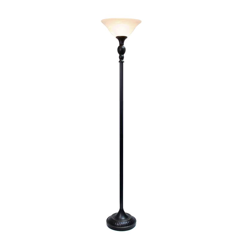 LF2001-RBW 1 Light Torchiere Floor Lamp with Marbelized White Glass Shade, Restoration Bronze and White - Brown