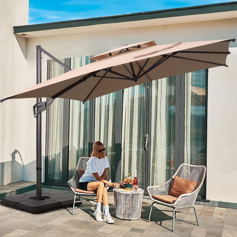 MAISON ARTS 10FT Patio Cantilever Offset Umbrella with 360-degree Rotation Aluminum Umbrella with Weighted Base