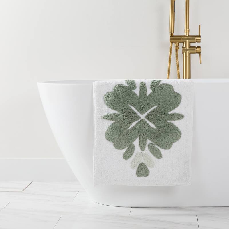 Becky Cameron 100% Cotton Floral Patterned Bath Mat - 24" x 17" - Sage Flower