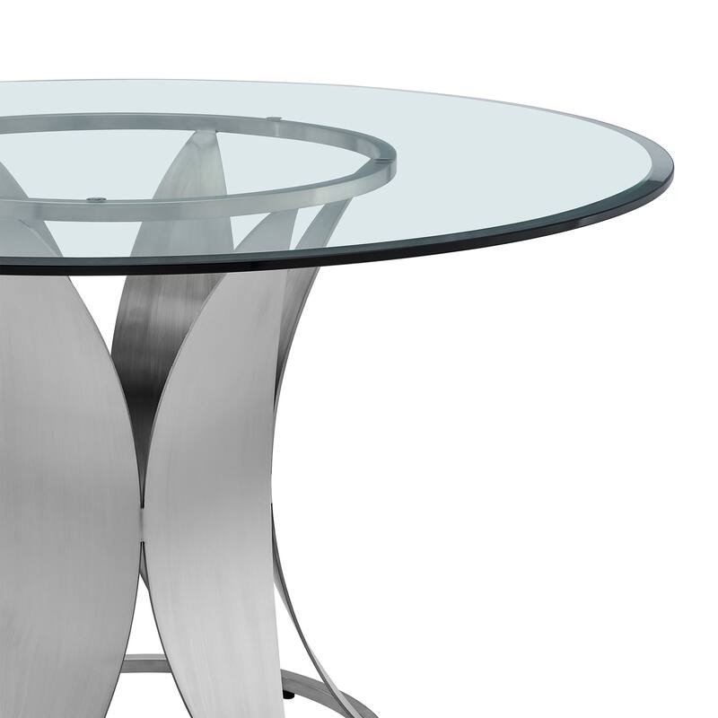 Petal Modern Glass and Stainless Steel 48" Round Dining Table with Pedestal Base
