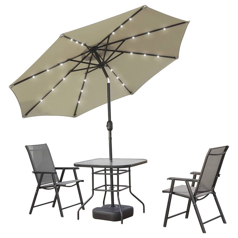 Sierra 9 ft Patio Tilt & Crank Patio Table Market Umbrella With Solar LED for Summer Beach Backyard