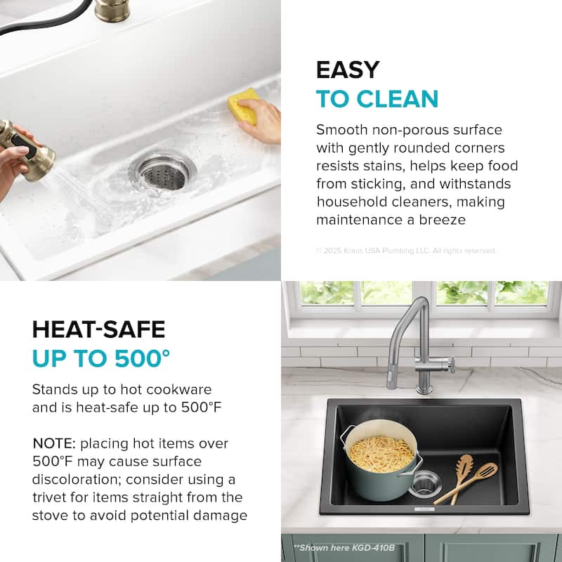 KRAUS Granite 24 inch 1-Bowl Undermount Drop-in Kitchen Sink