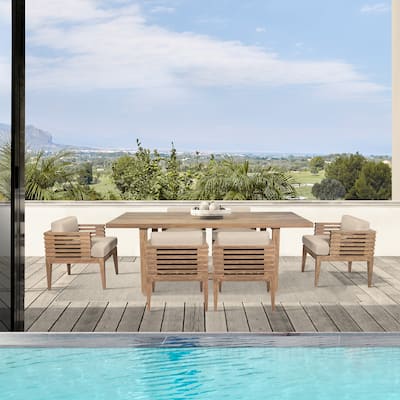Vivid Outdoor Patio 7 Piece Dining Set in Eucalyptus Wood with Olefin Cushions
