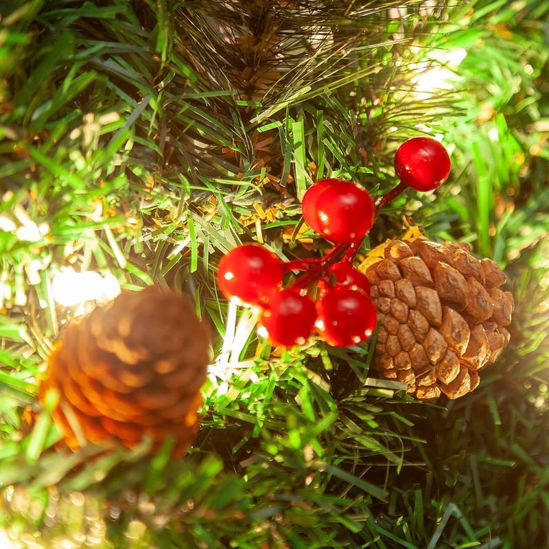 9 ft. Tall Green Plastic Prelit Christmas Garland with 50 LED Lights, Bristle, Pine Cones and Red Berries