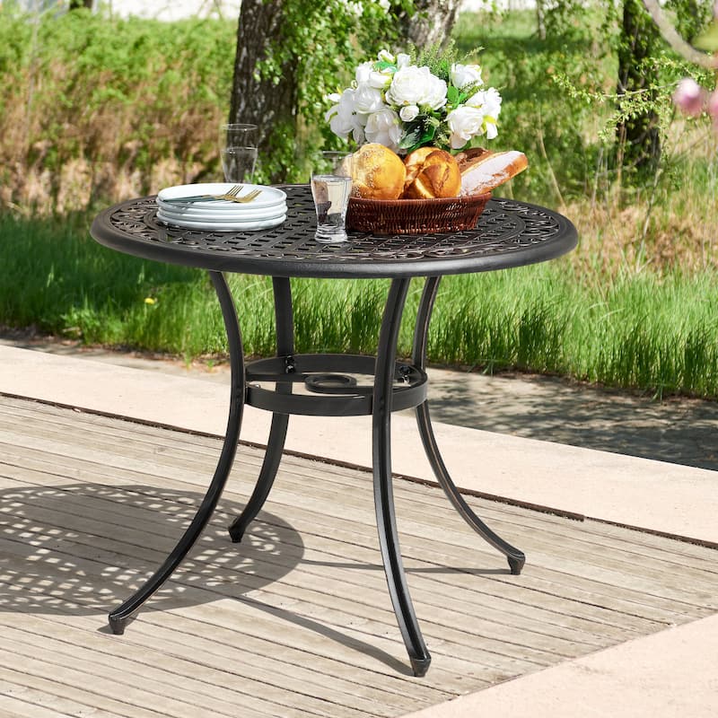 Outdoor Round Cast Aluminum Dining Table with Umbrella Hole