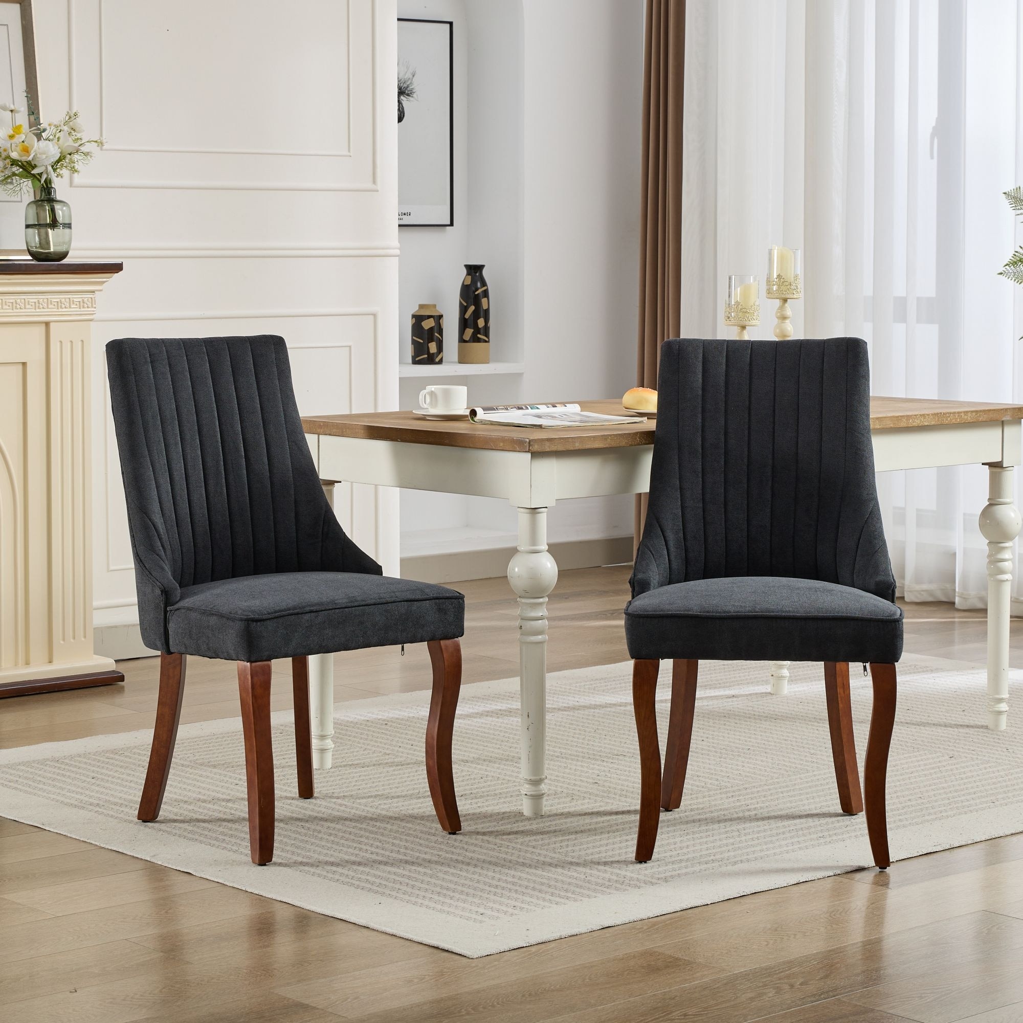Black Retro Fabric Dining Chair High Back Chair Accent Chair,Set of 2 - Bed  Bath \u0026 Beyond - 42470200, image size:2000x2000