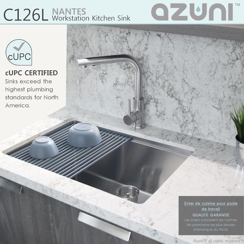 AZUNI 25"L x 19"L Single Bowl Undermount 16G Reversible Workstation Kitchen Sink with accessories C126L - 25" x 19" x 10"