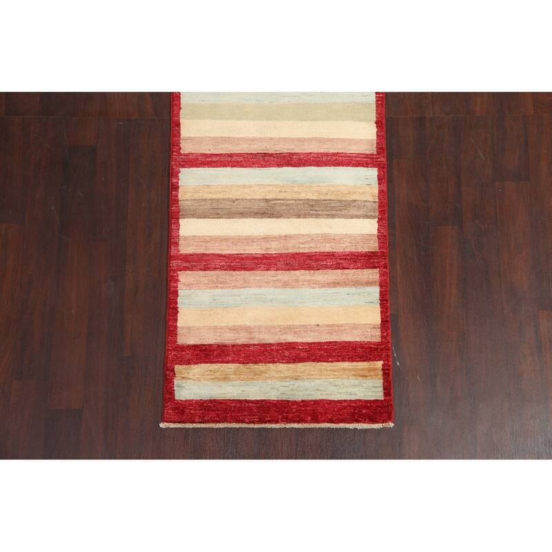 Striped Gabbeh Kashkoli Oriental Wool Runner Rug Hand-knotted Carpet - 2'9" x 7'11"