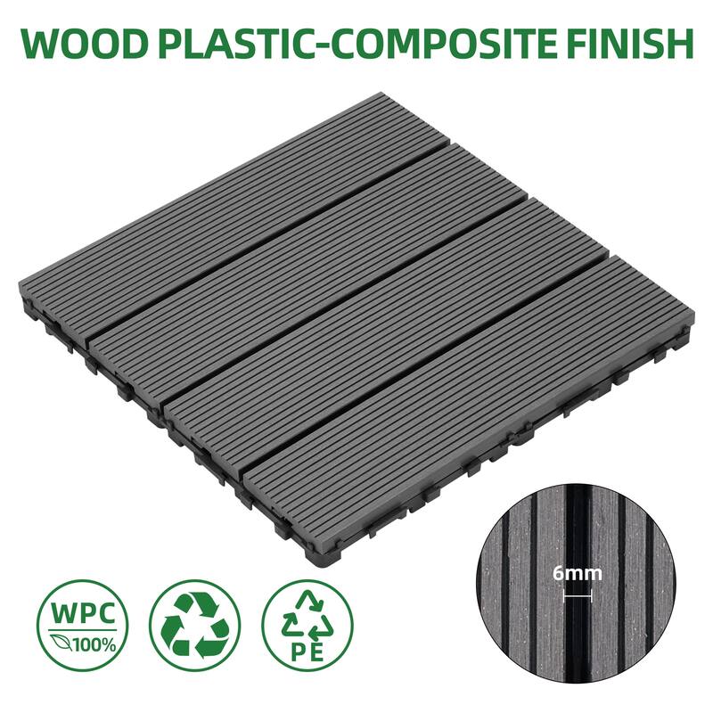 8.7 sq. ft DIY Wood-Plastic Composite Deck Tiles, Interlocking Outdoor Flooring Tiles Waterproof All Weather (Pack of 9)